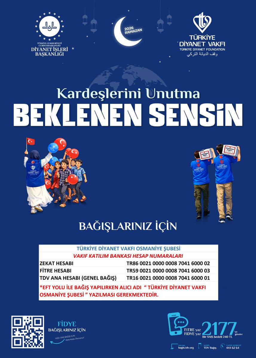 osmaniyeilmftl1's tweet photo. Türkiye Diyanet Vakfı Ülkemizde ve dünyanın dört bir yanında gönül köprüleri inşa ediyoruz Kardeşlerini Unutma #BeklenenSensin Bu iyilik seferberliğine destek vermek için mobil bağış uygulamalarımızdan veya https://t.co/BEybtDpzke adresinden online bağış yapabilirsiniz. https://t.co/vkGjLYSBed