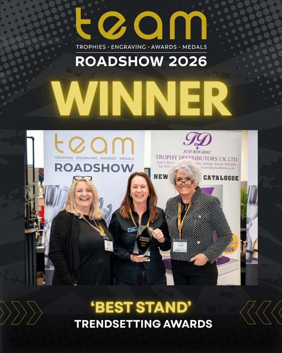 Huge congratulations to Trendsetting Awards on winning Best Stand at TEAM Roadshow. From cups and medals to crystal and bespoke awards, their presentation was a clear winner.

#trophies #engraving #awards #medals #teamroadshow #trendsettingawards #awardindustry #tradeevent