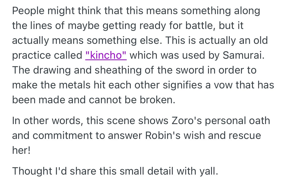 girlflopgojo's tweet photo. i read a reddit post explaining that zoro unsheathing then sheathing his sword here is apparently an act called “kincho”, which was essentially him making a promise to save her :,) https://t.co/2m38hUZuJk