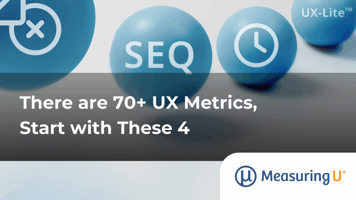 MeasuringU's tweet image. From our list of over 70, we’ve identified four essential #UX #metrics, three at the task level and one at the study level. Here’s how to get comfortable with them. measuringu.com/get-comfortabl…