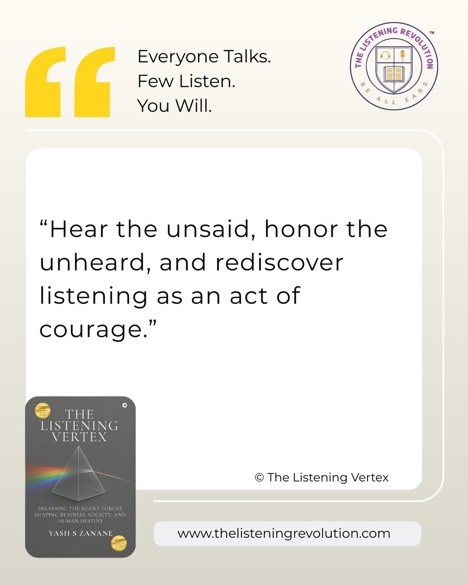 thelisrev's tweet image. Real listening is brave. It catches what’s left unspoken and makes the invisible visible.

Which unsaid voice will you choose to hear today?

👇 Drop a 👂 if you’re committed.

Follow @thelisrev for more reflections.

#ListenWithPurpose #UnheardVoices #ActOfCourage