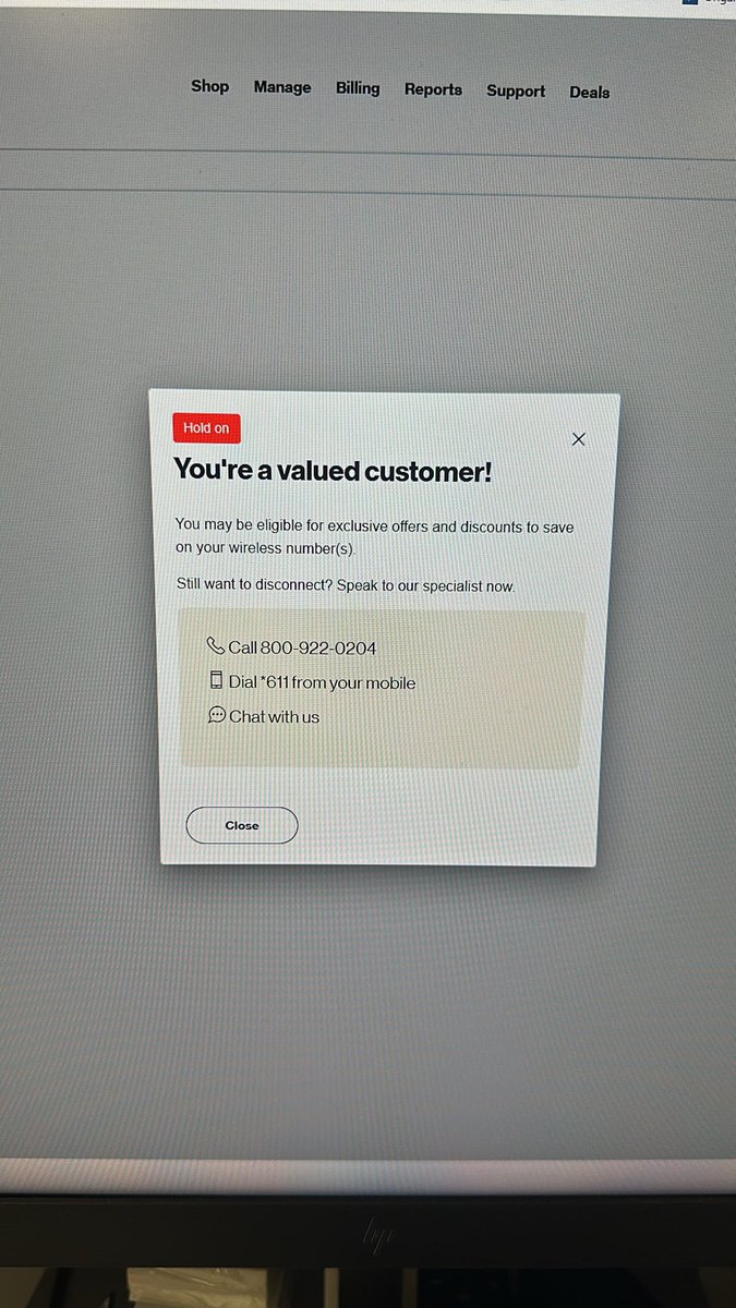 fauxbo697's tweet photo. @Verizon is in violation of the FTC’s “click-to-cancel” rule.  If you’ve been affected, we should get a group together and look at class action status.   They block the workflow from proceeding, and force you to call.  Hey @FTC I’m pretty sure they’re not supposed to be doing this, right?