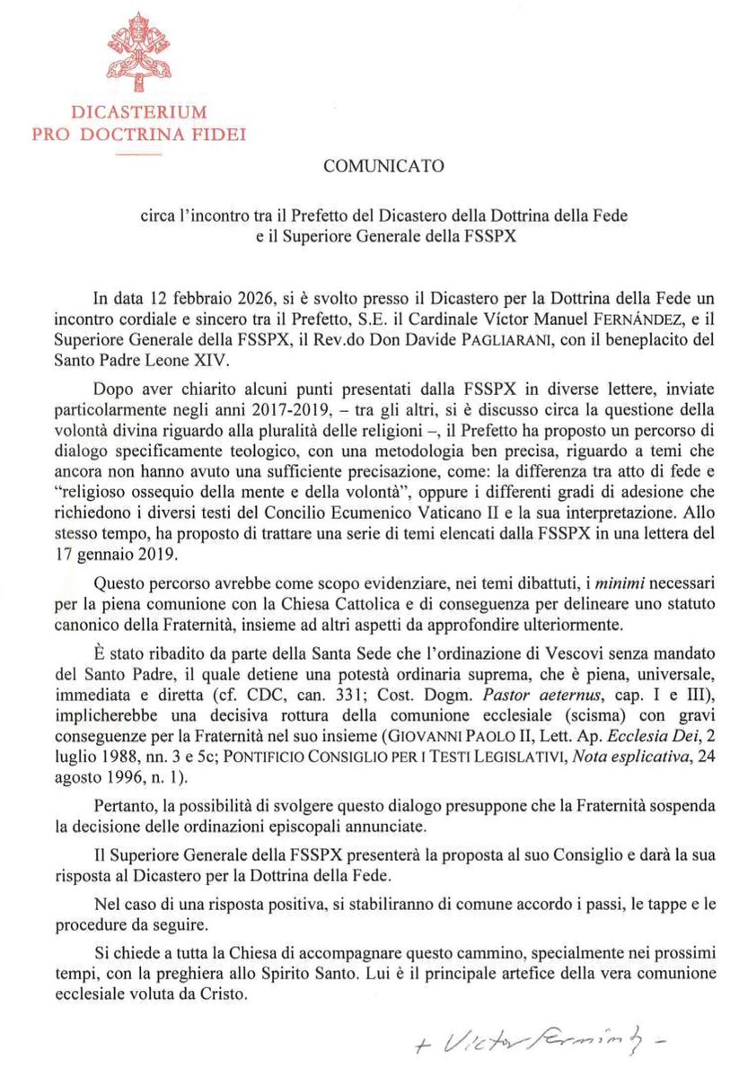 Vatican has proposed to SSPX a “pathway of specifically theological dialogue” re certain topics (obedience to teachings, religious pluralism etc.) in order to establish minimal conditions for communion with Rome. Assuming they don’t proceed with the bishop ordinations.