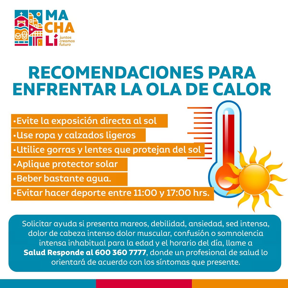 🌡️ Desde Salud #Machalí te damos los siguientes consejos para enfrentar las altas temperaturas: