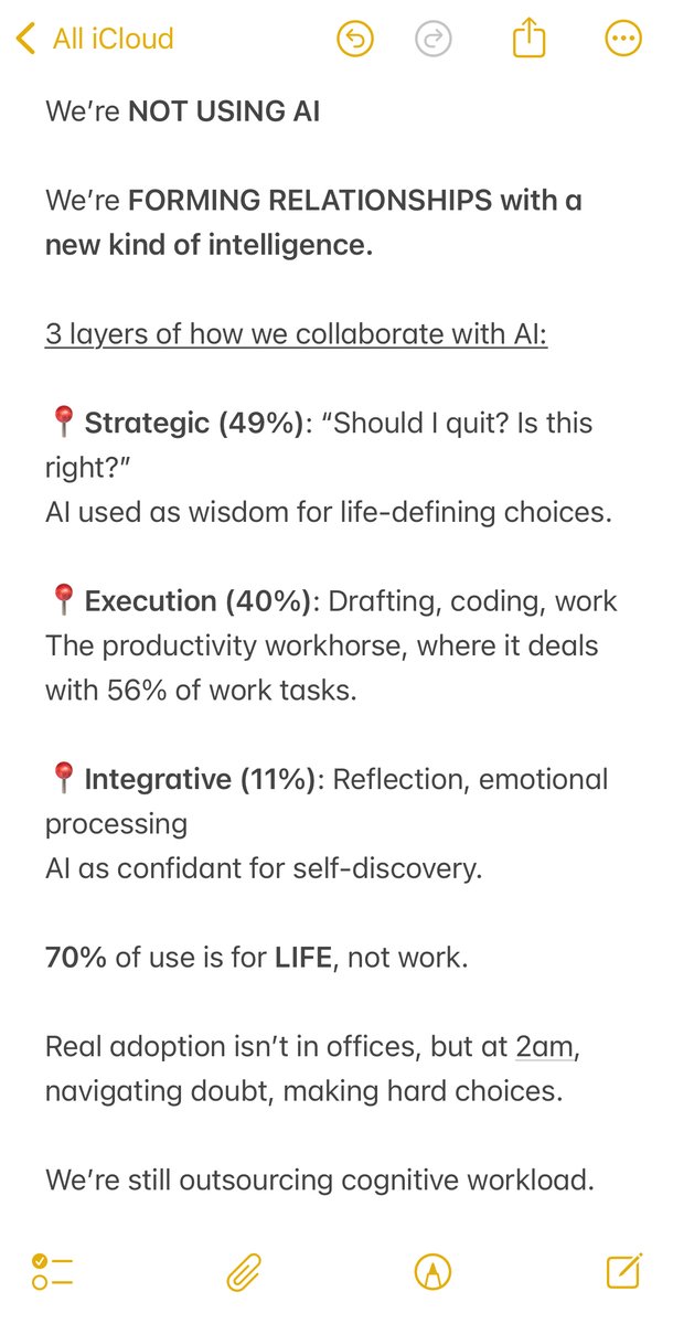 Harvard + OpenAI analyzed 700M weekly AI users. 

Here is what they found👇

Main insight: AI isn’t a tool anymore, it’s a partner