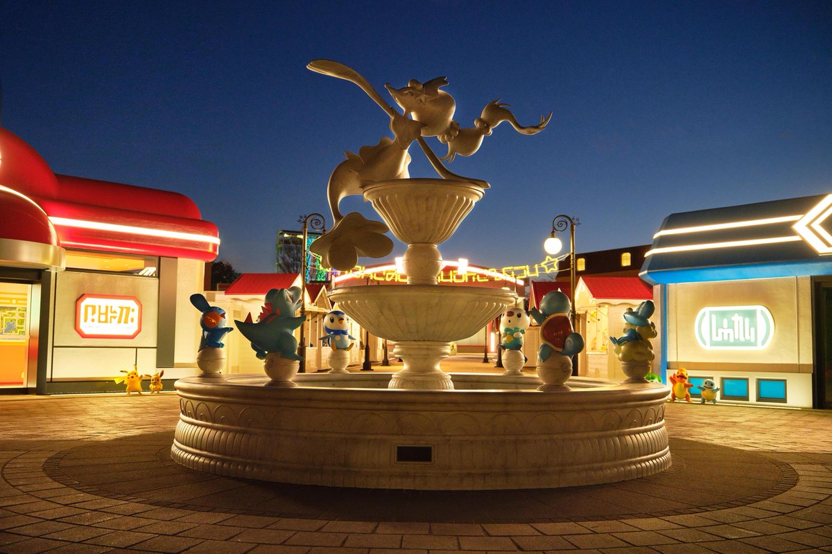 夕暮れのあとのカヤツリタウンはこんな景色✨
明かりが灯る街の様子もぜひ見にきてね！
#ポケパークカントー #pokeparkkanto