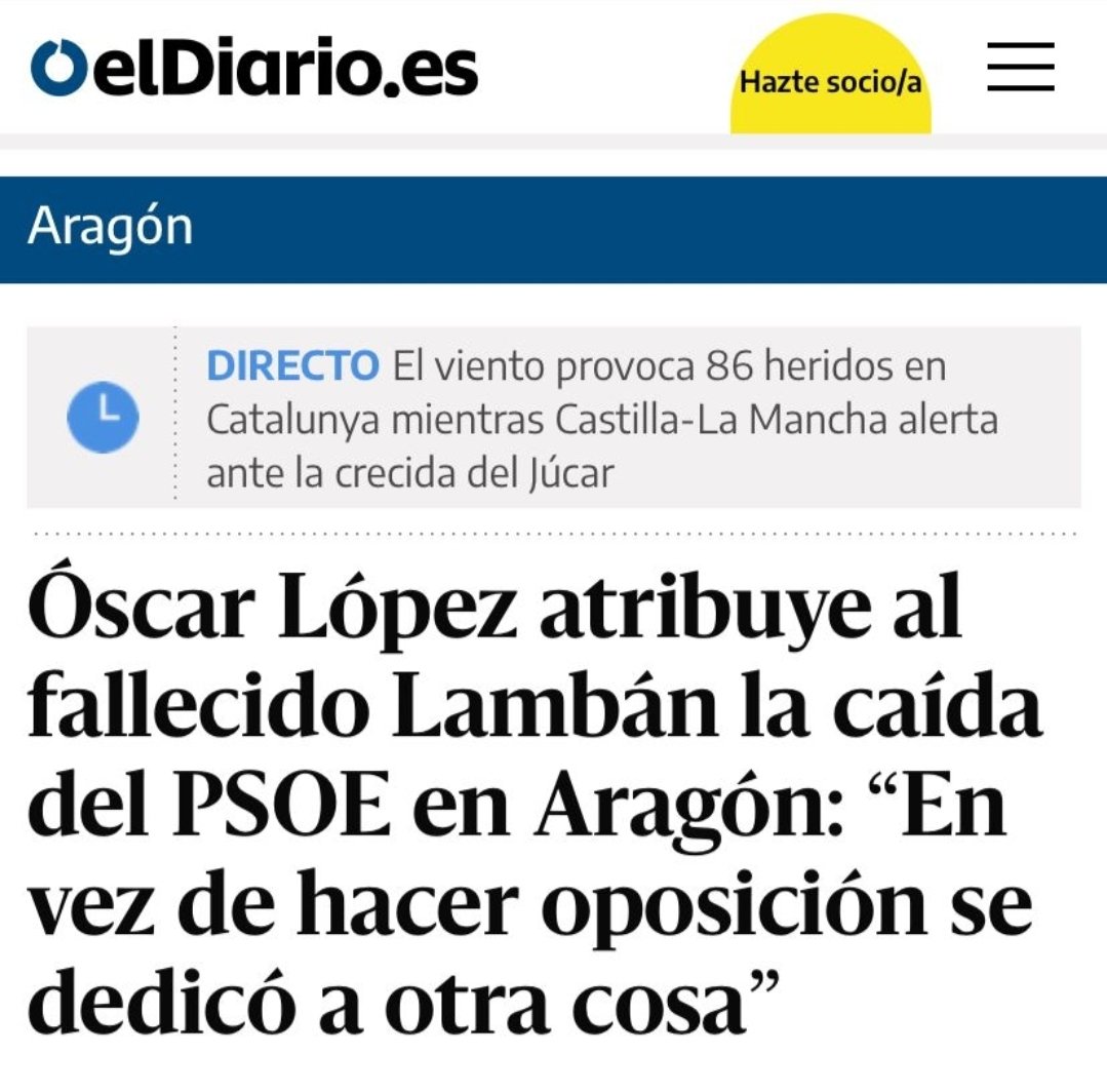 Todo aquel que hubiera estado atento al trabajo de los socialistas en #Aragón, habría comprobado cuánto hemos reivindicado el legado tan positivo de Javier Lambán en nuestra tierra y cuánto hemos combatido las políticas de la derecha.

Lamento leer estas declaraciones.