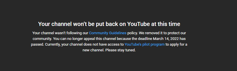 Snobylol's tweet photo. @TeamYouTube I cannot do it because the channel got taken down in 2021, I don't know what happened, I don't know if the channel got compromised and someone posted stuff or anything. It said in the email it got taken down for "Spam, scams or commercially deceptive content", but i didnt do that https://t.co/M6ri0QsGYO