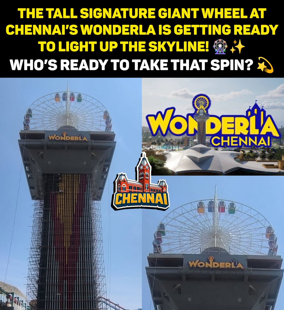memeschennai's tweet photo. 🎡🌟 Chennai, get ready to rise!
The iconic Giant Wheel at Wonderla is gearing up to dominate the skyline — bigger views, brighter lights, and pure adrenaline in every spin! 🌆✨

#WonderlaChennai #GiantWheel #ChennaiUpdates #SkylineViews #ThemeParkMagic #WeekendVibes #ChennaiBuzz #RideTheSky #WonderlaMoments #ThrillSeason