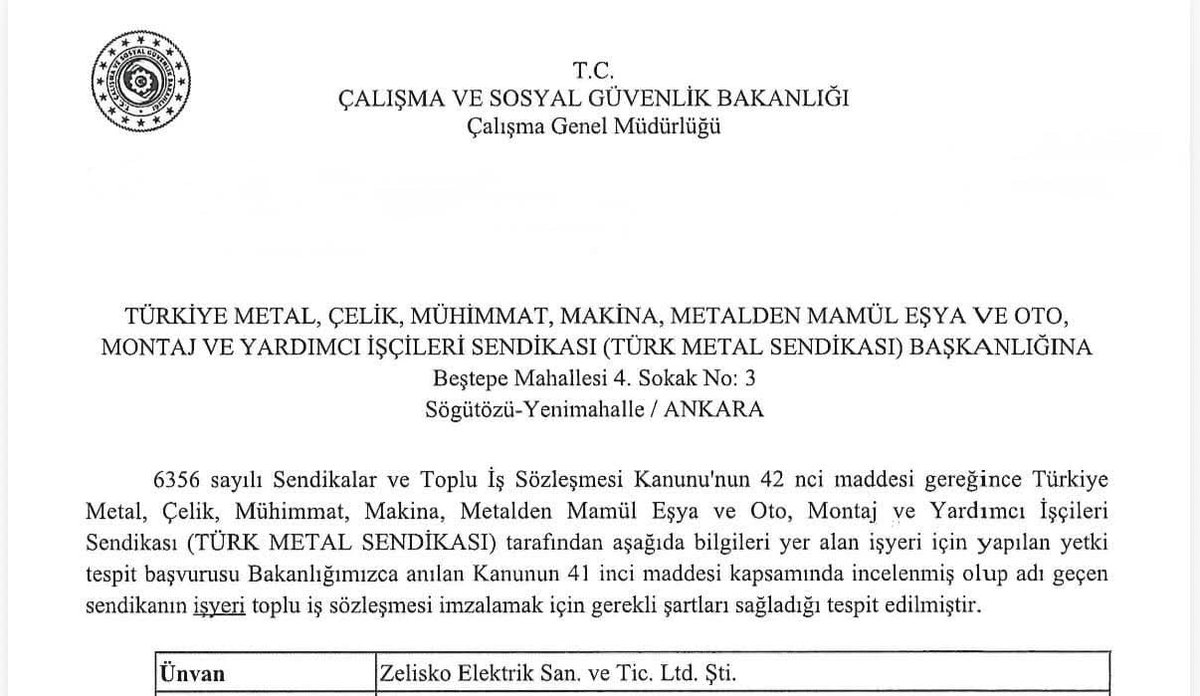 olcaymeric1965's tweet photo. Şubemizin yürüttüğü örgütlenme faaliyetleri sonucu sendikamız, Zelisko Elektrik Sanayi işyerinde de Yetki Tespit Belgesini aldı.Bu süreçte desteğini esirgemeyen Genel Başkanımız Sn. Uysal ALTUNDAĞ’a,bölgemizden sorumlu Genel Başkan Yardımcımız Sn. Mürsel ÖCAL’a teşekkür ediyorum. https://t.co/H3ihU0XLEd