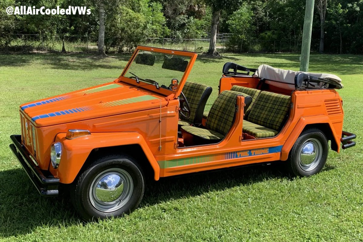 allaircooledvws's tweet photo. Sunshine on wheels 🌞 This VW Thing is peak ‘70s fun! Bold orange paint, plaid seats, fold-down windshield, and zero doors because who needs them? Built for beach runs, back roads, and big smiles. Air-cooled freedom at its best. #VWThing https://t.co/1IiLNKvmTj