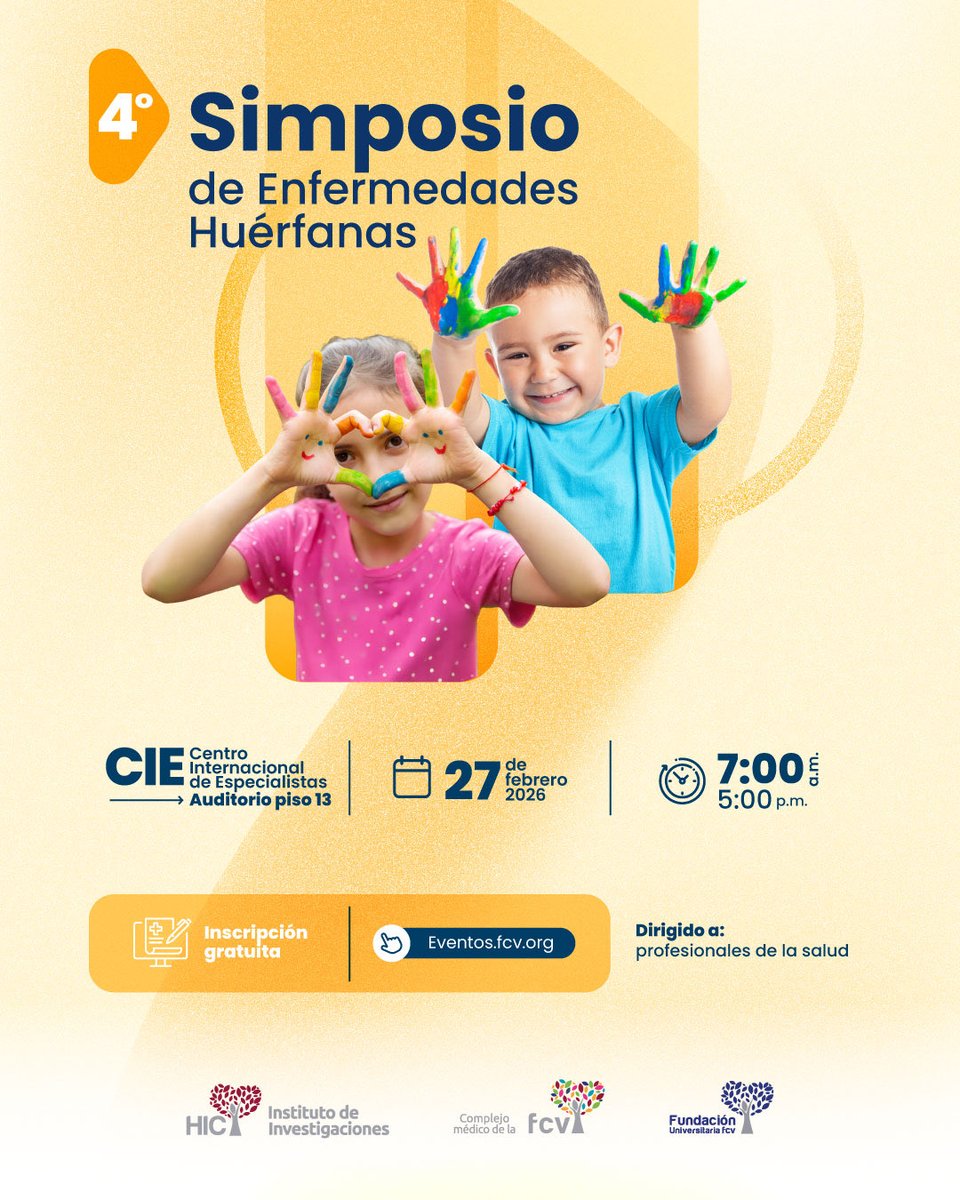fcvcolombia's tweet photo. Las enfermedades huérfanas no siempre son evidentes. Las señales están, el reto es reconocerlas a tiempo⏱️ 

En el 4º Simposio de Enfermedades Huérfanas hablaremos de alertas clínicas y diagnóstico oportuno, con énfasis en la infancia 👦👶🩺 https://t.co/154TGjdDK0