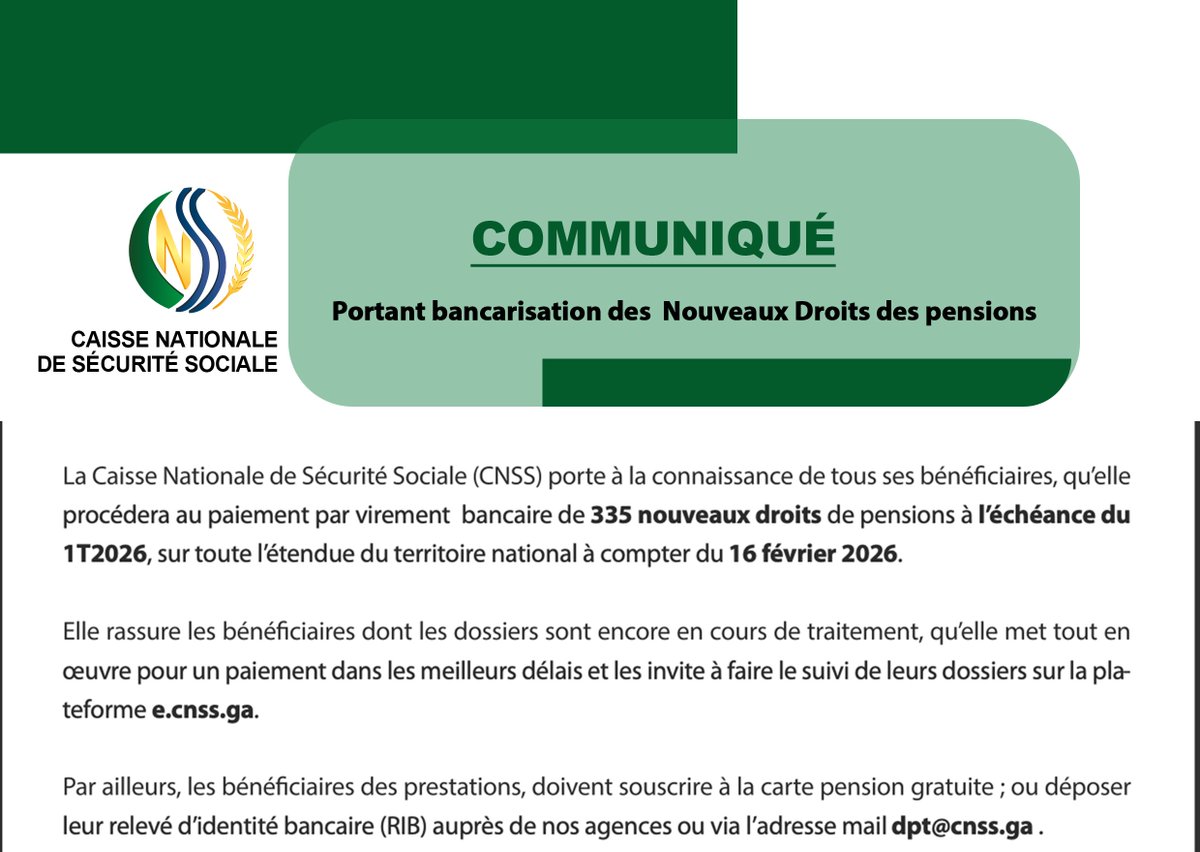 🔴COMMUNIQUE: portant bancarisation des Nouveaux Droits des pensions

LISTES DES BÉNÉFICIAIRES DES PENSIONS NOUVEAUX DROITS sur lien : ⬇️ linkedin.com/feed/update/ur…