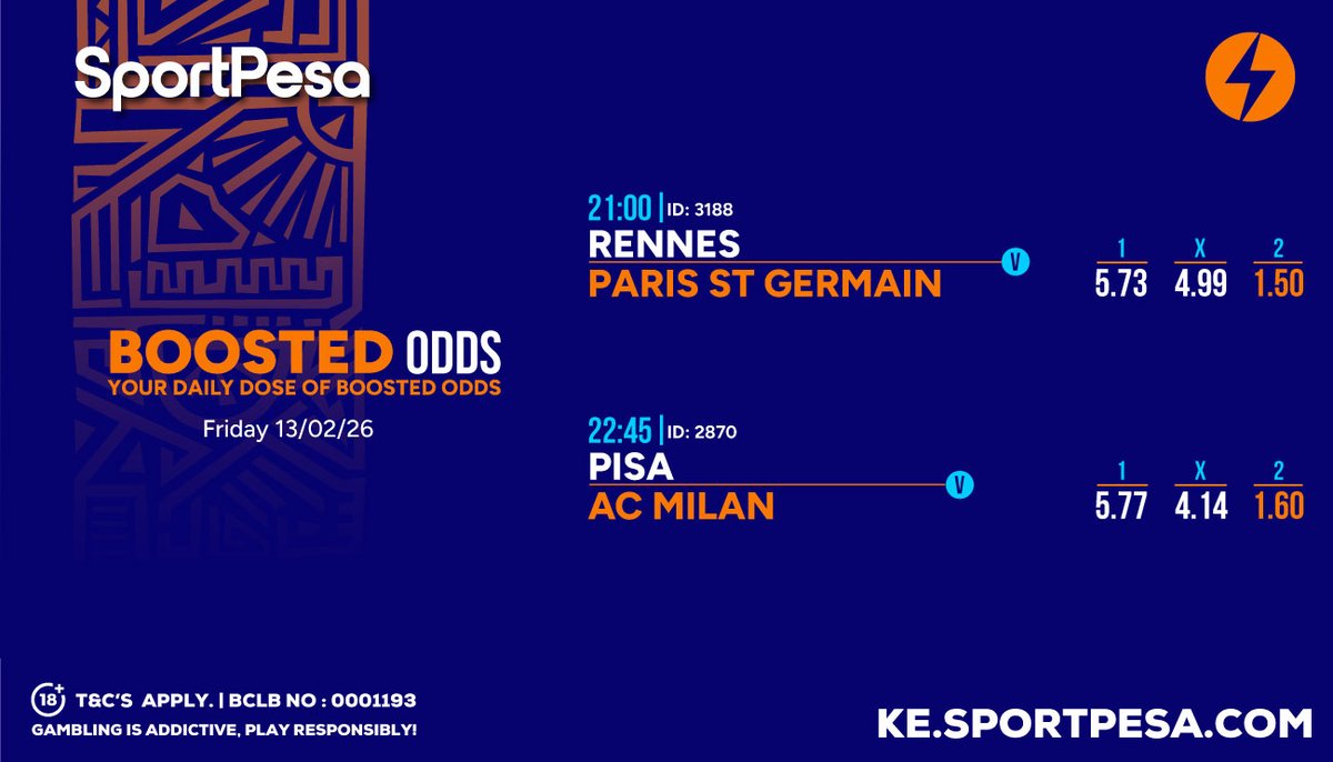 SportPesa's tweet photo. Friday Favorites😜
Kazi kwenu, odds tumeBOOST, Bonus ni upto 1000%, na cashout iko, control au sio?
📲https://t.co/R3rvnKNidS | #SPBeatTheOdds https://t.co/ZGxK9Z2swC