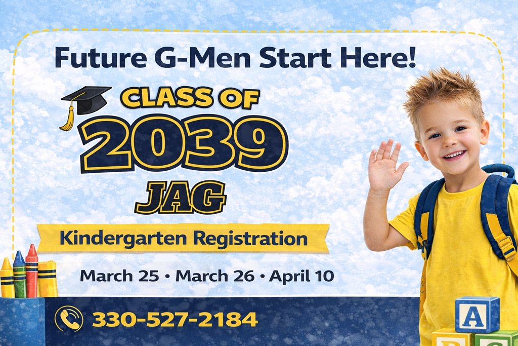 CLASS OF 2039 🎓
It’s Time to Register for Kindergarten!
Your child must be five (5) years old by September 3, 2026
📅 Registration Dates:
• MAR 25 &amp; 26
• APR 10
📞 Questions or to schedule an appointment:
Call Kristine at 330-527-2184
