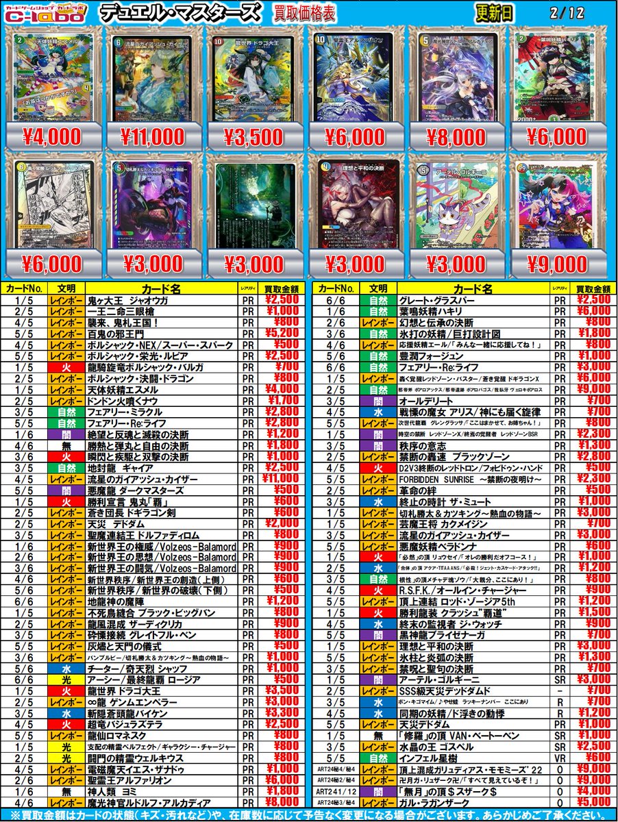 デュエルマスターズ 買取情報】 🔥🔥🔥🔥2/12更新🔥🔥🔥🔥 🎨神アート