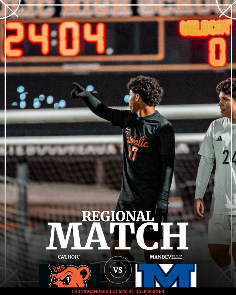 𝐑𝐄𝐆𝐈𝐎𝐍𝐀𝐋 𝐏𝐋𝐀𝐘𝐎𝐅𝐅 𝐑𝐎𝐔𝐍𝐃 | Your soccer Bears take on Mandeville in the Regional round of the playoffs. 

Show out to Dale Weiner Field at 6pm for this faceoff.
