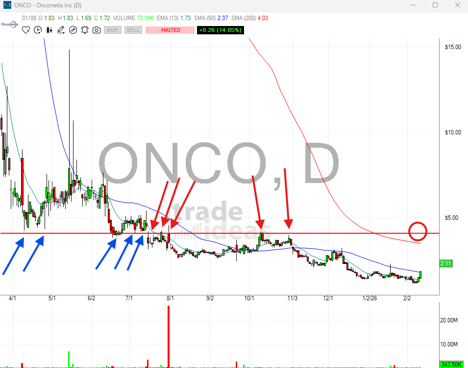 DekmarTrades's tweet image. $ONCO HALTED from strong news! 

If this stock does pop, $4 is a MAJOR EVERSAL area AKA Resistance.