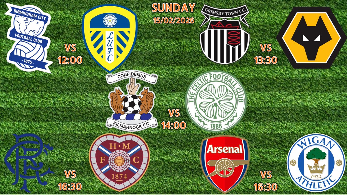 Sundays LIVE Football ....

⚽Birmingham v Leeds United⚽12:00
⚽Grimsby v Wolverhampton⚽13:30
⚽Kilmarnock v Celtic⚽14:00
⚽Rangers v Hearts⚽16:30
⚽Arsenal v Wigan Athletic⚽16:30

Watch it ALL LIVE here @ Steelers Sports Bar