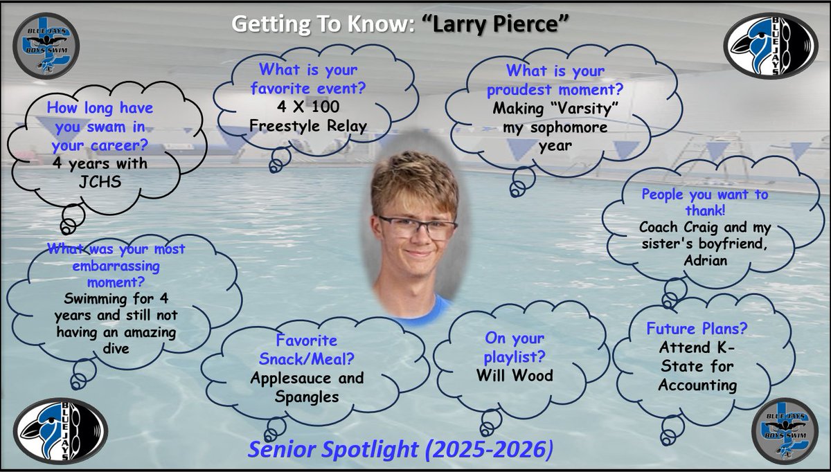 JCHSBLUEJAYSWIM's tweet photo. It is "Senior Week" (we would like to take this time and honor our seniors for their accomplishments). Our last senior to honor is:
@BlueJays_AD @USD475 https://t.co/q79g5eMoIL
