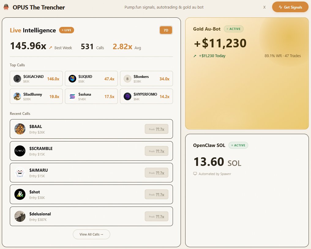 Hey $OPUS fam!

Have you seen the new website?

You can now track the tokens our AI calls and the performance of the gold trades (+11k just today!) 🚀