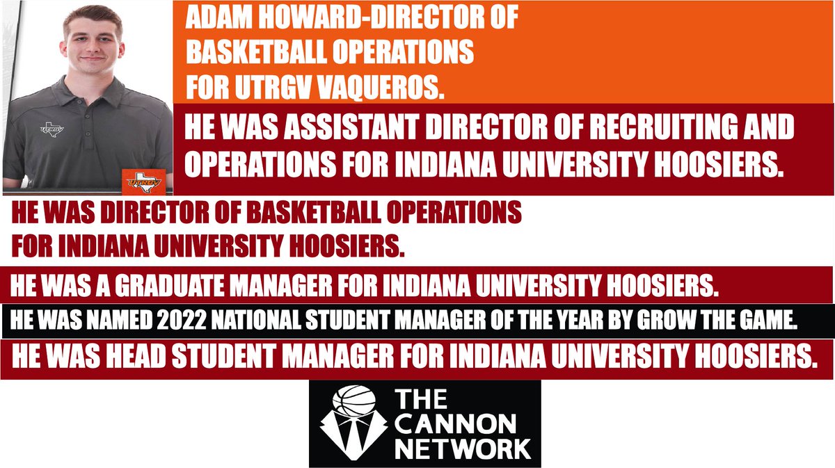 Cannon_Network's tweet photo. @adamhoward0 is director of basketball operations for @UTRGVmbb and is another #teammanager success story. https://t.co/imKXl86Y4m #basketball #TheCannonNetwork https://t.co/3czToVyK5R