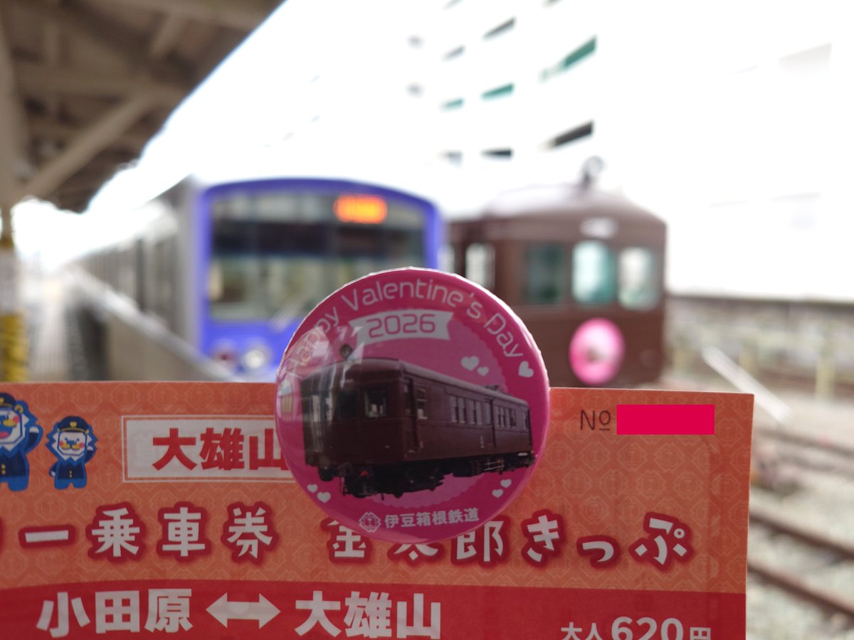 バレンタインデーのHMを付けたコデ🚃
金太郎きっぷを購入して缶バッチをもらいました😊
2026.02.12