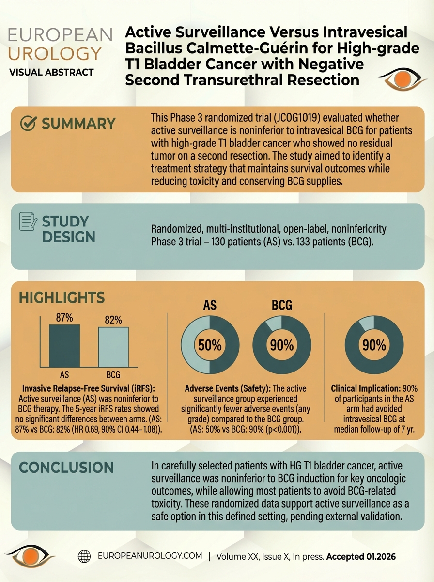 EUplatinum's tweet image. 📢 New publication in European Urology
We are pleased to highlight a new study published in European Urology, titled "Active Surveillance Versus Intravesical Bacillus Calmette-Guérin for High-grade T1 Bladder Cancer with Negative Second Transurethral Resection: The Randomized…
