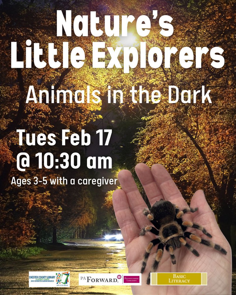 HankinLibrary's tweet photo. Join us on TUES FEB 17 at 10:30 am as we welcome  Dawn White from Indian Run Environmental Education Center for NATURE'S LITTLE EXPLORERS - ANIMALS IN THE DARK!

Learn more and register here: https://t.co/GgKKoziyNQ 

#HankinLibrary #PAForward #BasicLiteracy https://t.co/nfbTiKYrfc