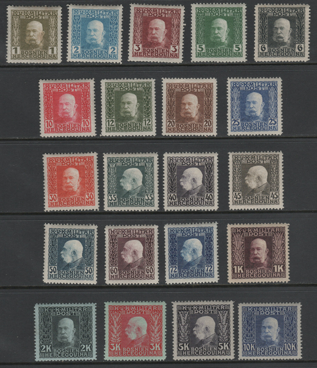 Bosnia &amp; Herzegovina 1914-1914 KUK Feldpost Sc 65-85, MiNr 64-84   #philately #stamps #stampcollecting #briefmarken #timbre #sellos #francobolli #postzegels #classicstamps #bosna #bosnia #austria