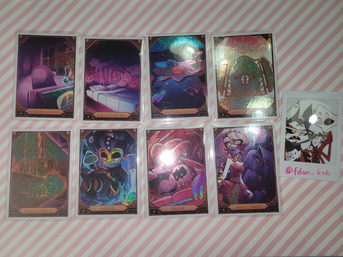 fdan_ksk's tweet photo. 【交換】
HazbinHotel ハズビンホテルへようこそ　トレーディングカード　トレカ　S2 シーズン2

求:
DRAG ANGEL(F)
DANNY DO-BAD(F)
PORTIONS MASTER VELVETTE(F)
MAGIC KAT(F)

譲:画像

郵送交換のみ
場合により複数：1の交換も可能

難しいとは思いますが、よろしくお願いいたします。 https://t.co/jIgtvLvzBX