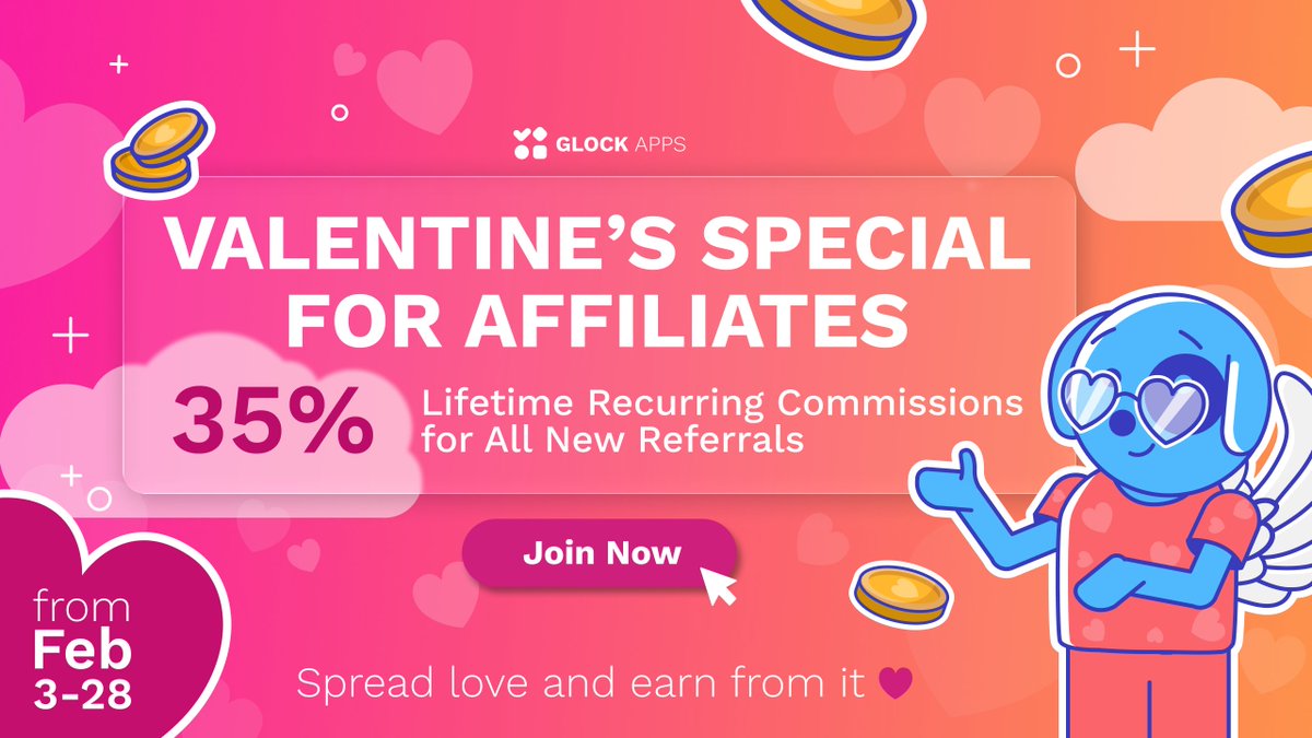 glockapps's tweet photo. Love is still in the air 💖 (and so is your chance to earn more!)
Just a quick reminder about our Valentine’s Special for affiliates:
From Feb 3 to 28, every new referral earns you our highest 35% recurring commission tier. 
Join and start earning today👇
https://t.co/2Z3359wy5x https://t.co/3BuLkiDn8L