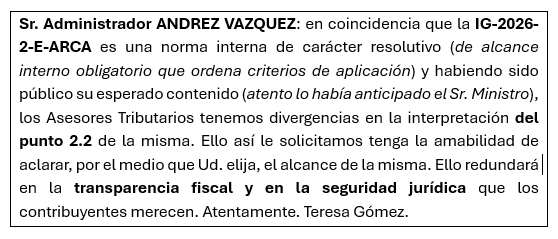 Solicitud publica al Sr. Administrador ARCA Andrés Vázquez. IG-2026-2-E-ARCA. <a href="/ARCA_informa/">ARCA | Agencia de Recaudación y Control Aduanero</a>