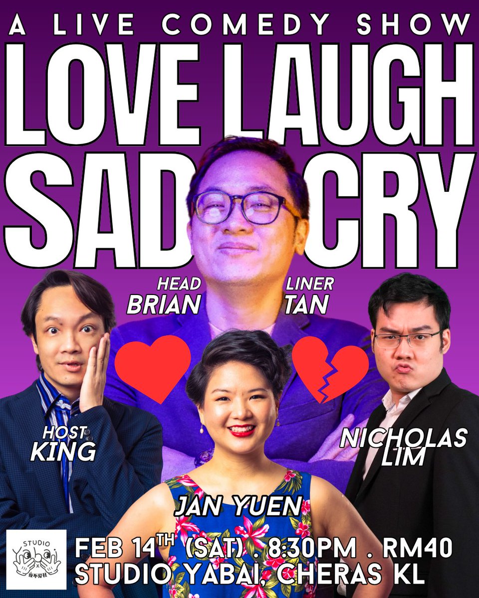 1_MicStand's tweet photo. LOVE LAUGH SAD CRY
🗓️14th February (Saturday)
⏲️8:30pm
 📍 Studio Yabai, Cheras, KL - (https://t.co/mWXpMGQDJk)
Get tickets at - https://t.co/ELy5h9sQFJ
*For Mature Audiences Only* https://t.co/4ZQbOoo75r