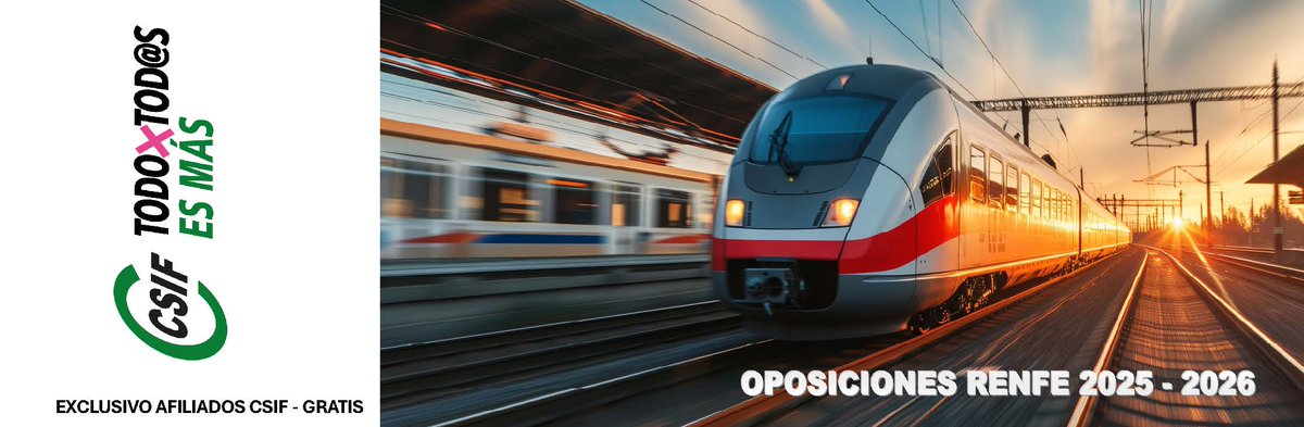 CSIFnacional's tweet photo. 🟢 #CSIF prepara GRATIS a los afiliados/as para las oposiciones de @Renfe que saldrán este año

👉 Administración y control 
👉 Comercial
👉 Talleres
👉 Jefes de equipo (promoción interna)

‼️Con temarios, test, psicotécnicos,  vídeos,  podcast, infogramas...

ℹ️ Toda la información: 
✍️ https://t.co/jHmz5ROsOb