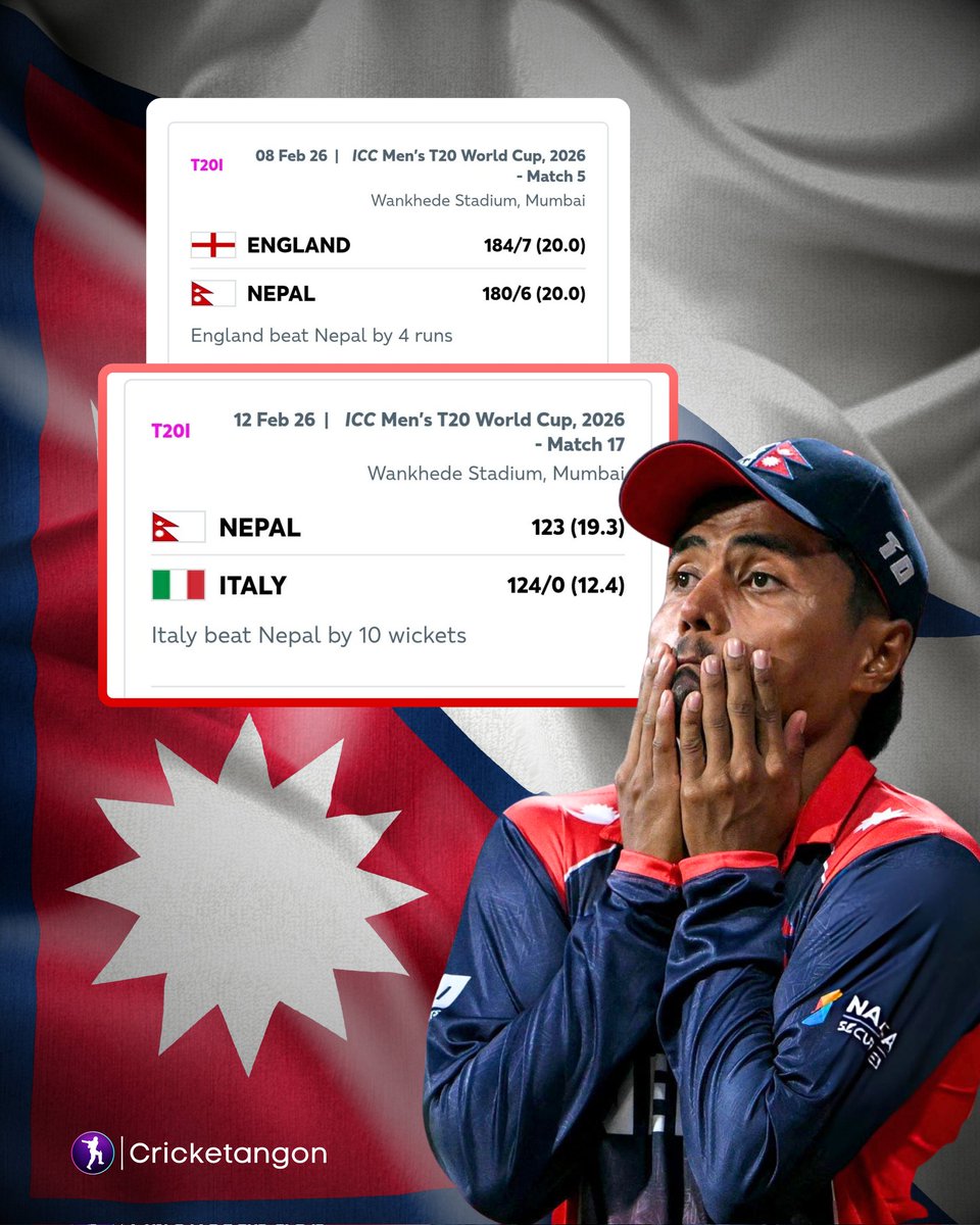 cricketangon's tweet image. After a brilliant fight against England, Nepal were bullied by the Italians, the lowest-ranked team in the tournament ❌

What went wrong for the Nepalese? 🤔

#NEPvITA | #ENGvNEP | #T20WorldCup
