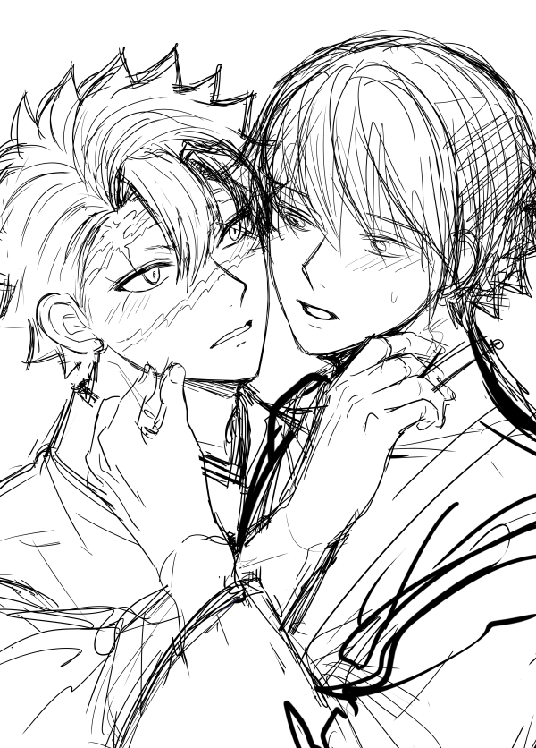 ※さねぎゆ
※めっちゃラフ

表紙の没ラフ供養。
いつもいつもいーつも、何パターンかラフ描いては、うーんうーん唸って、没にして、時間を失ってしまうんです。。。 