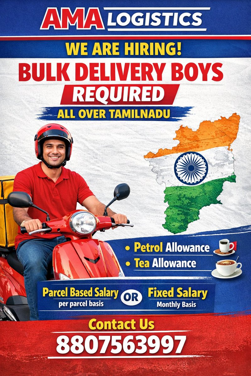 LogisticsA3958's tweet image. 🚨AMA LOGISTICS HIRINGGG🚨

Grab the opportunity ☺️

#tamilnadu
#deliveryjob
#hiringalert
#hiring 
#trendingnow 

Thank you for visiting our page ☺️✨