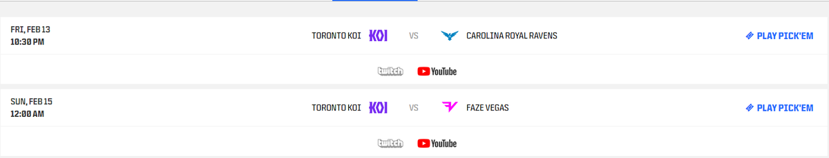 Os recuerdo que mañana vuelve Toronto KOI y retransmitiré todos los partidos en mi canal de Twitch =)
Cada semana os iré informando de qué partidos son y si los puedo dar (la única opción de no darlos es porque estaría en un evento y aun así haré todo lo posible) 
Os espero ❤️