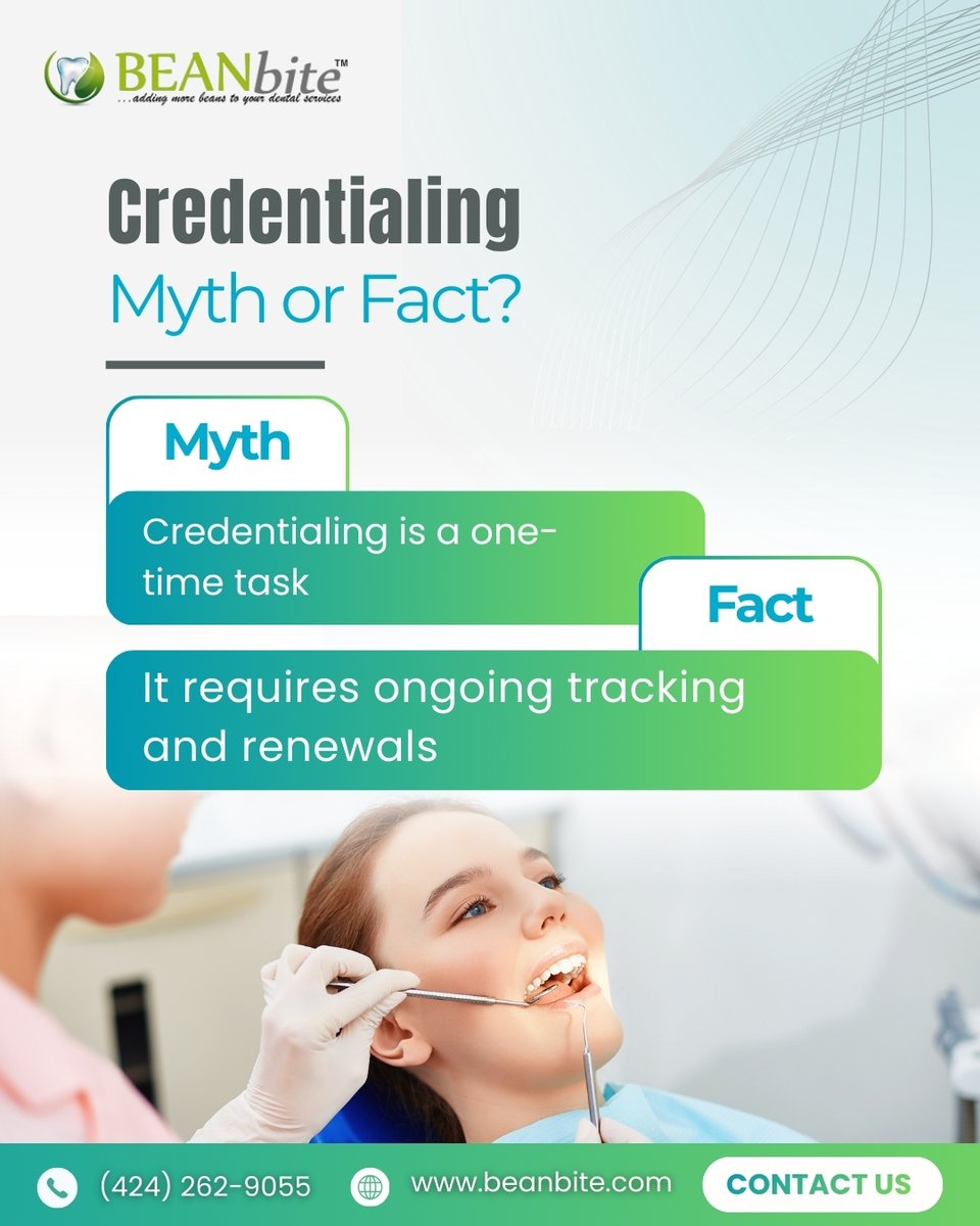 BEANbite's tweet photo. Credentialing Myth vs Fact: It’s not one-time—ongoing tracking and renewals keep your practice protected and compliant.

📞 Call BEANbite today: (424) 262-9055
🌐 Learn more: https://t.co/Wl5mOsygfa

#CredentialingMatters #DentalPracticeManagement #DentalBilling #BEANbite https://t.co/tNAt14YDNA