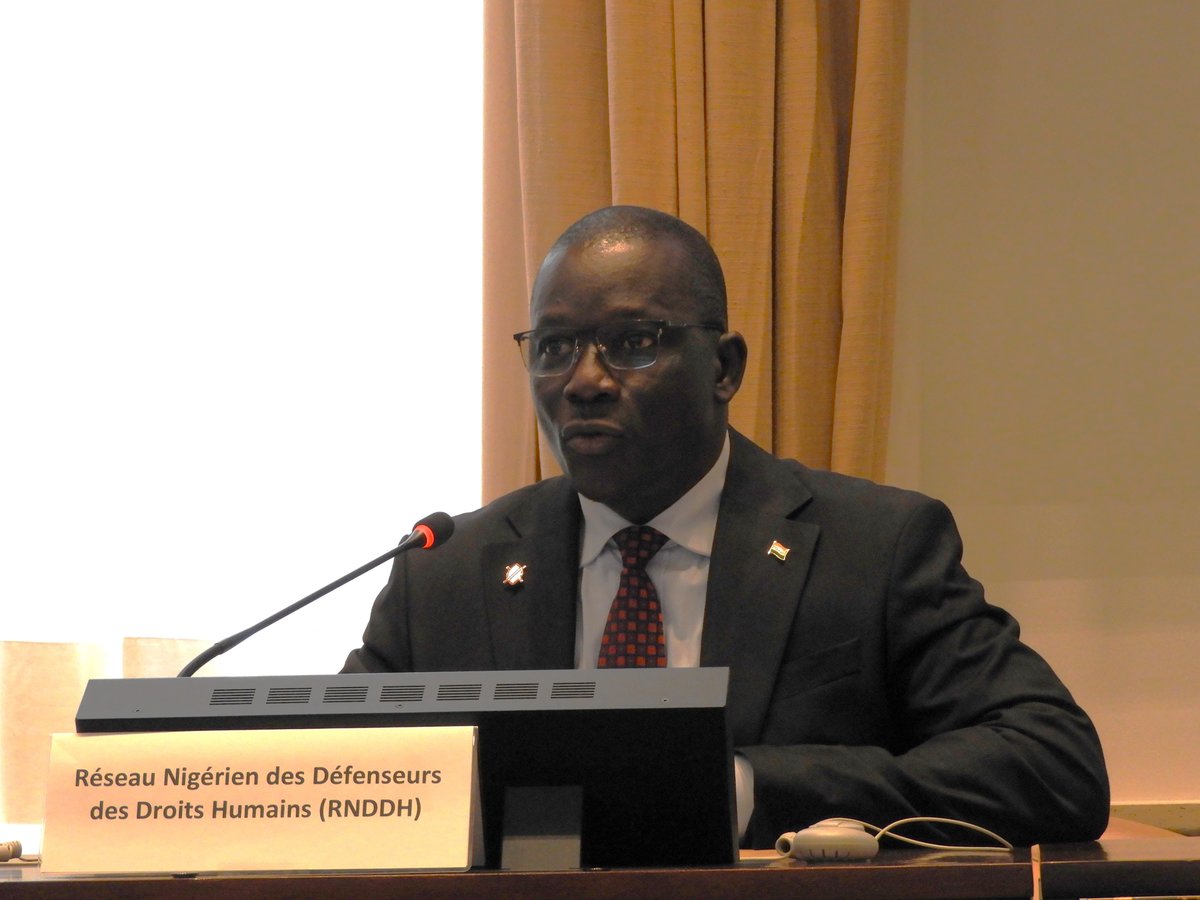 🇳🇪#PS52 <a href="/AbdoulayeKanni/">KANNI Abdoulaye</a> du RNDDH a parlé du rétrécissement de l'espace civique et appelé le #Niger à garantir les libertés d’association, d'expression et des médias, à réformer les lois sur les #OSC, à enquêter sur les arrestations arbitraires et à protéger les #DDH.