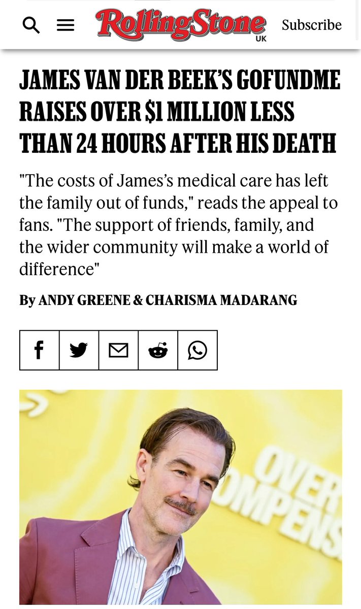 이사람임

어제 사망했는데
월 5~6천만원씩 벌던 배우였대

2023년 하반기에 암 진단 받고 약 2년만에 “의료비 때문에 가족이 파산”
애가 6명이었다고.. 다행히 사후 아내분이 올리신 모금이 하루만에 백만달러를 모았다함