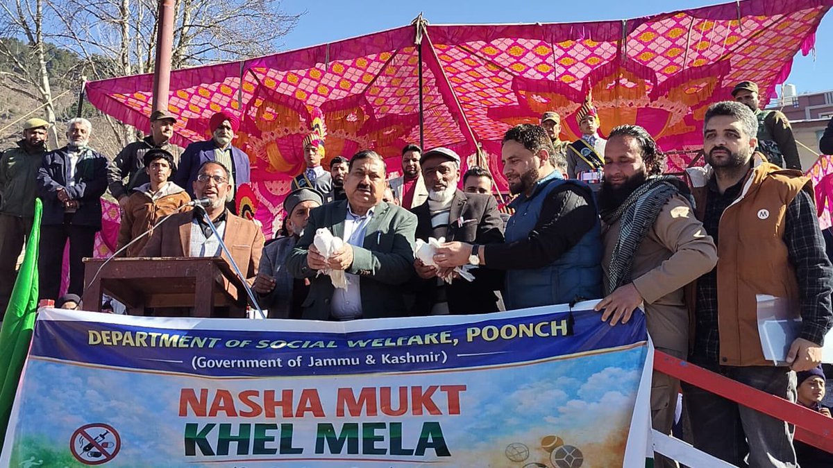 Department of Social Welfare Poonch organised one day Nasha Mukt Khel Mela at Chandak under NMBA, 147 athletes participated. The event was graced by DC, ADC &amp; other Officers, promoting a drug free lifestyle through sports and positive youth engagement. 
<a href="/MSJEGOI/">Ministry of Social Justice & Empowerment, GOI</a> <a href="/NMBA_MSJE/">Nasha Mukt Bharat Abhiyaan</a>