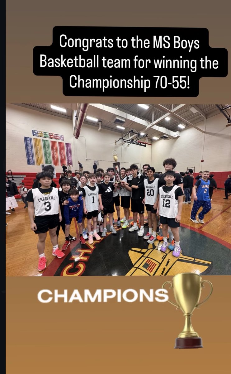 Congratulations to the middle school boys team on an undefeated season and capping it off with a Championship! #Cresskill #Cresskillnj #Cresskillmiddleschool #cresskillbasketball #Championshipseason