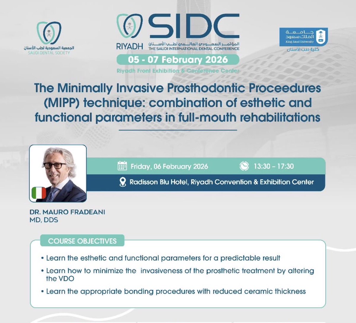 SultanAlsikhan's tweet photo. Glad to have attended the MIPP workshop at #SIDC Riyadh.
A great learning experience focusing on minimally invasive prosthodontic techniques for full-mouth rehabilitation.
#SIDC2026 https://t.co/eUgCOgCRJz