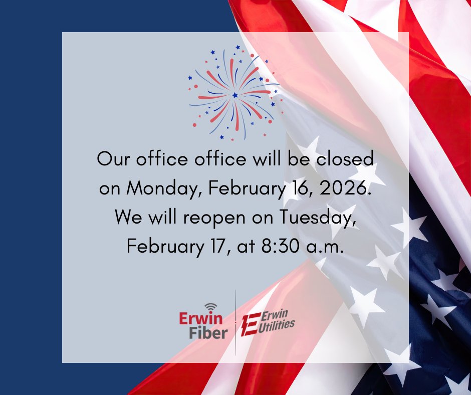 Our office office will be closed on Monday, February 16. We will reopen on Tuesday, February 17, at 8:30 a.m.