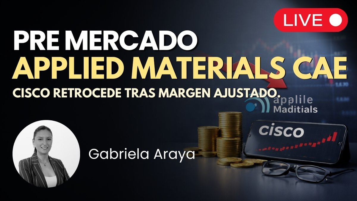 Applied Materials cae tras acuerdo con el gobierno de EE.UU. Cisco retrocede tras margen ajustado.

Únete al PreMercado Americano en nuestro canal de YouTube junto a <a href="/GArayaFX/">Gabriela Araya</a> a partir de las 08:30 NY. ¡Partimos en minutos! 💥 

Revisa lo más destacado de #WallStreet y #Forex.