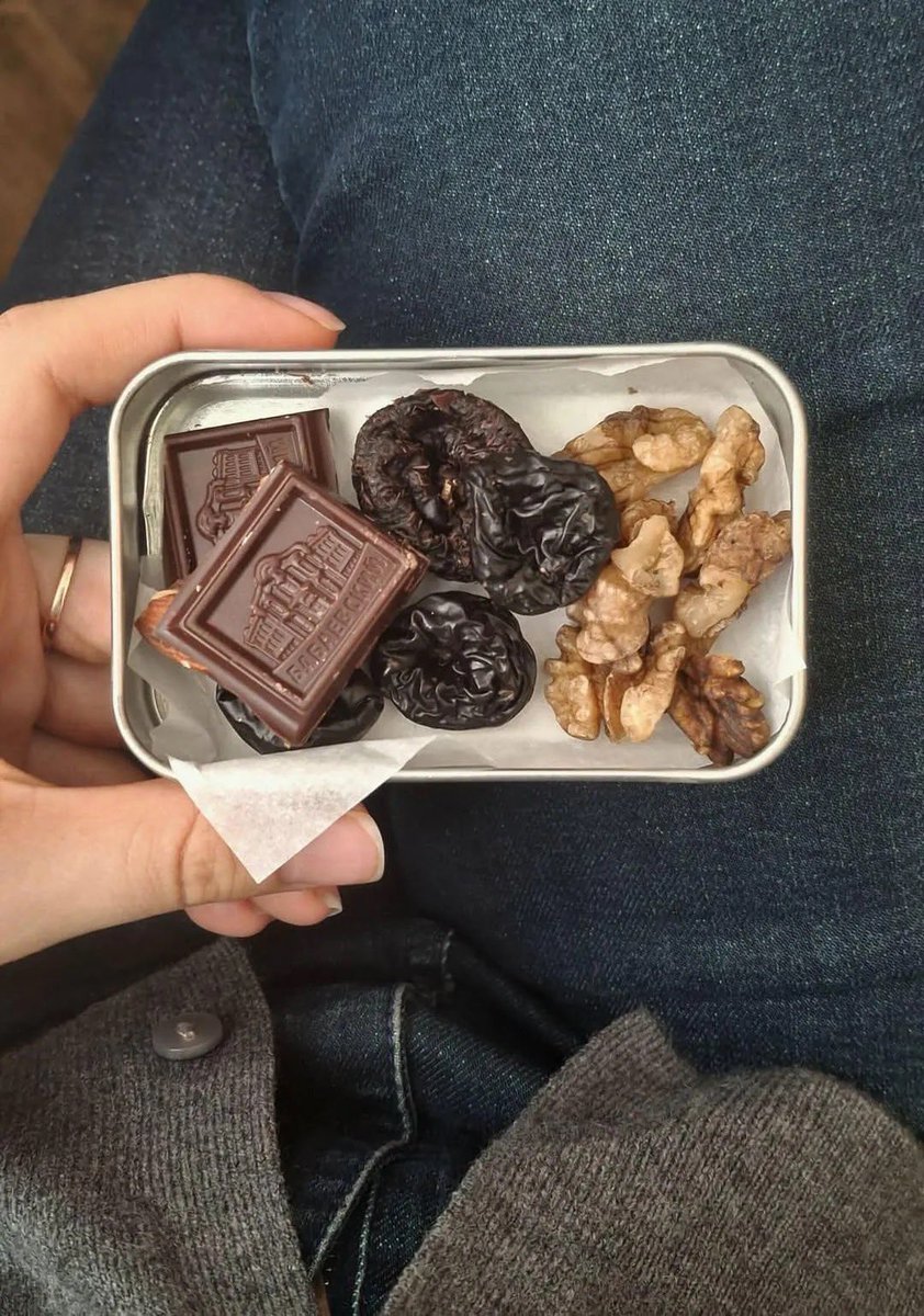 My favorite thing rn is carrying snacks in a tiny metal tin like war-era survival core, but in a clean girl aesthetic way 🌰🥜🍫🤎✨