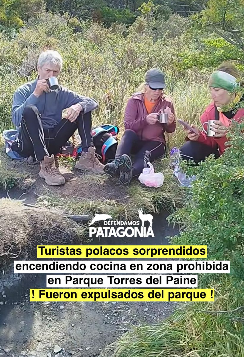Tres turistas de
nacionalidad polaca fueron sorprendidos utilizando una cocinilla en un sector no
habilitado al interior del Parque Nacional Torres del Paine.

Como resultado, fueron expulsados del parque.

!Recordatorio importante!
Para proteger este lugar único en el mundo, el