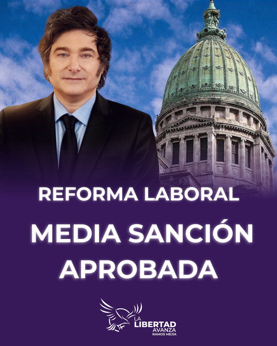 REFORMA LABORAL: MEDIA SANCIÓN en el Senado de la Nación Argentina ✅

Principales ejes:
• Más empleo formal y oportunidades.

• Cambios en período de prueba y modalidades de contratación.

• Medidas para bajar la litigiosidad y dar previsibilidad. 

<a href="/LLA_LaMatanza/">LLA_LaMatanza</a>
